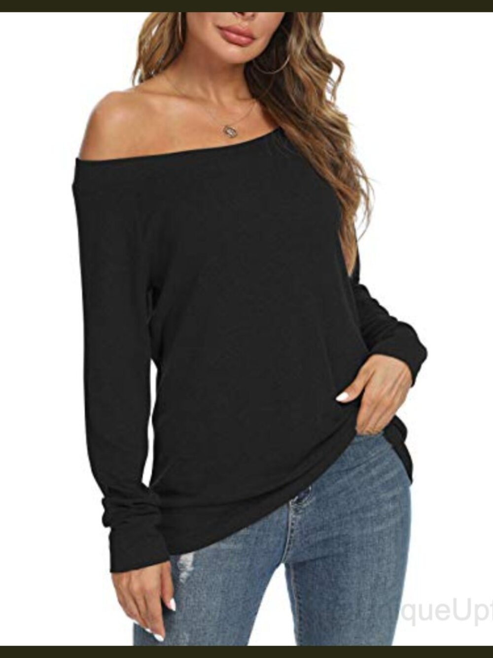 Off Shoulder Long Sleeve Tunic Top Boat Neck Loose Fit Pullover
